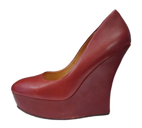 L.A.M.B. Red Leather Platform Wedge Pump Heels Women's Size 6.5 - Picture 13 of 13