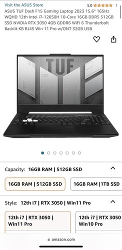 ASUS Tuff Dash F15 Gaming Laptop I7 ,16 gb ram , rtx 3050v - Picture 2 of 11