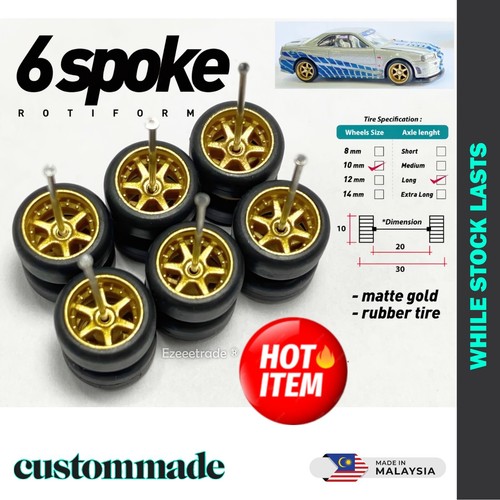 1/64 Scale Wheels Rubber Tire Spoke Set Fits Hot Rims Real Riders Custom Cars - Picture 149 of 183