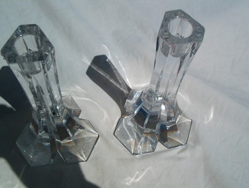 CRYSTAL CANDLE HOLDERS PAIR MILLER ROGASKA - Picture 3 of 5