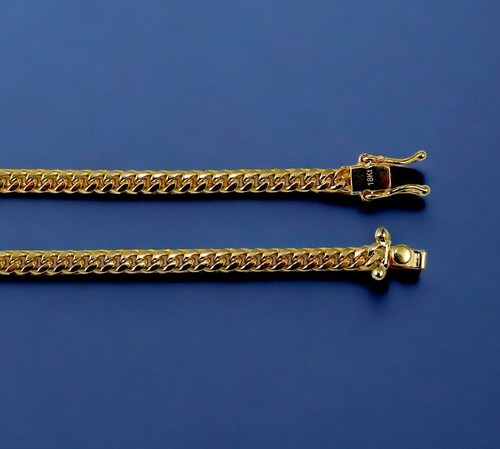 4 mm 18 K Gelbgold MASSIV Miami Kubanische Gliederkette Kette Echtgold 16"-30"