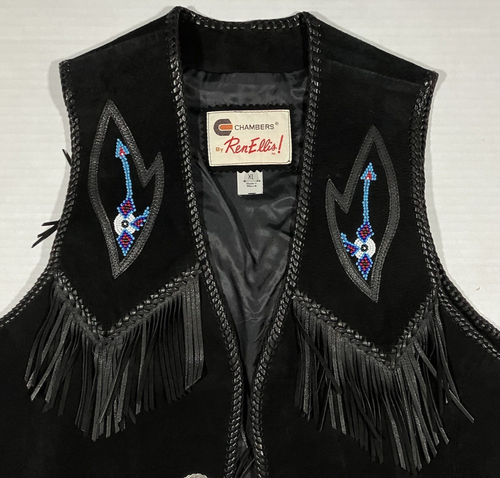Ren Ellis Chambers Vest Black Leather With Tassel Conchos Vintage Mens Size XL - Bild 5 von 11