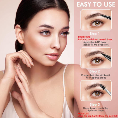 Eyebrow Pen,2-In-1 Waterproof Eyebrow Pencil with 4 Tip Microblading Brow Pen an - Picture 7 of 8