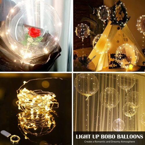 6Pcs LED Light Up BoBo Balloons 20" Clear Bubble Balloon Valentines Day Decor - Picture 4 of 7