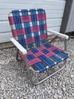 Vintage Aluminum Folding Beach Chair Webbed Low Profile Lawn Pink & Blue - COOL!