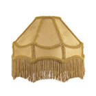 Gold Faux Silk Victorian Lamp Shade with Textured Floral Decor and Long Tasse...