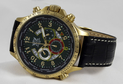Chronograph Cavadini Watch Rotatable Gmt-Innenring Green CV-1606 Stainless Steel