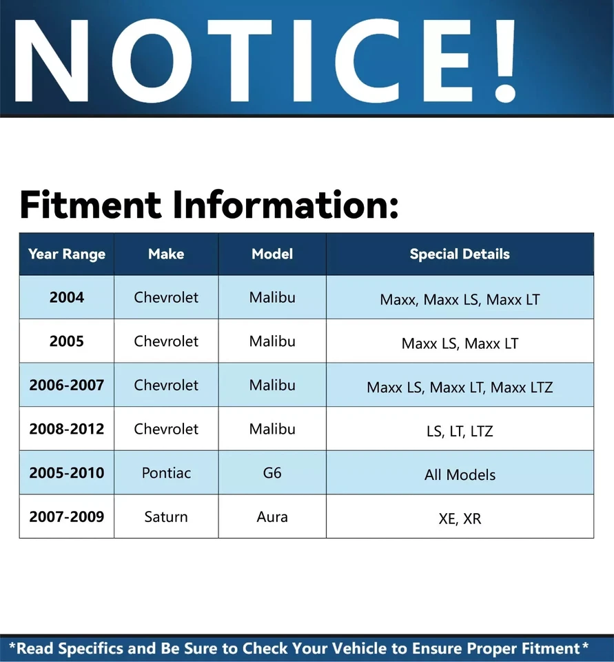 Front Struts + Rear Shocks + Sway Bar for 2004-2012 Chevy Malibu Pontiac G6 Aura Foto 2 de 4