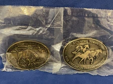 Set of 2 Vintage Running Strong For American Indian Youth Belt Buckles NIP