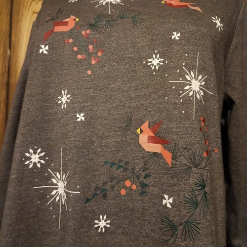 Christopher & Banks Gray Holiday Cardinal Print 3/4 Sleeve Womens Top M - Picture 2 of 8