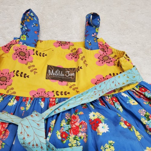 Matilda Jane Tied Knot Barn Party Artsy Blue Dot Floral Colorful Apron Dress 4 - Picture 5 of 8