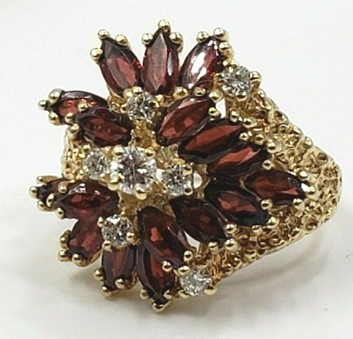Anillo de flores de granate marquesa en oro amarillo de 14 quilates talla 6 EE. UU. a retro - Imagen 12 de 12