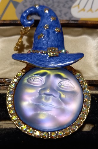 Seaview MOONFACE BROOCH PENDANT Wizards WITCHES Hat Fab Glam VINTAGE STYLE - Picture 11 of 12