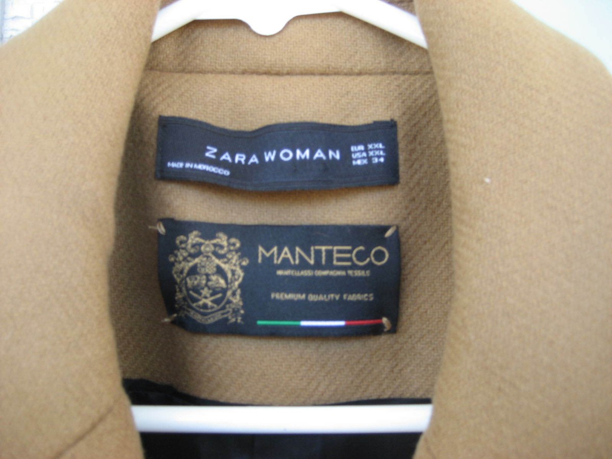 ZARA Woman Manteco Wool Blend Long Coat with Lapel Collar, Golden