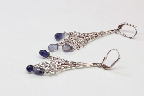 Exclusive 3,6 Carat Iolite Earrings 925 Silver Sapphire Water Luchssaphir Brisur - Picture 6 of 6