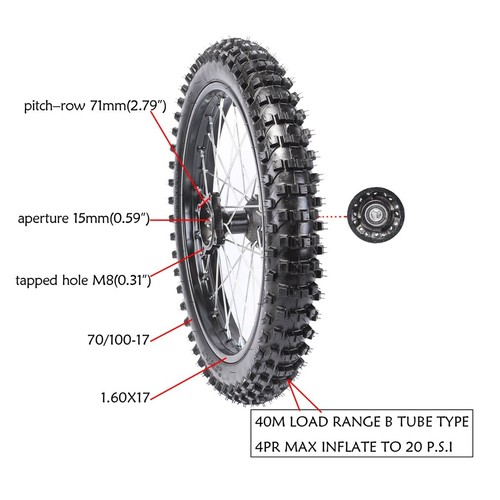 15mm Front Wheel 70/100-17 Rear 90/100-14 Tyre Rim Dirt Bike Thumpstar 125cc 140 - Picture 6 of 9