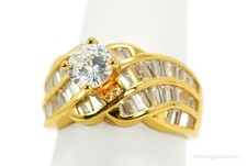 Vintage Cubic Zirconia Gold Vermeil Sterling Silver Ring - Size 6.25