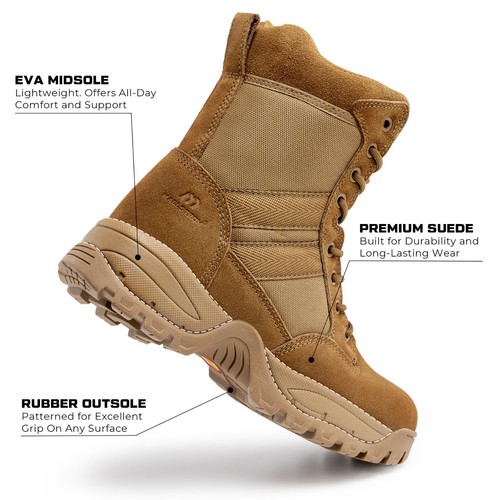 Men's Military Tactical Boots with Side Zipper, Lightweight Durable Work Boots - Picture 19 of 39