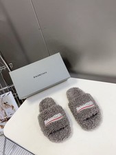 Balenciaga Gray Faux Fur Slide Slippers Men's US 10 Comfort Shearling