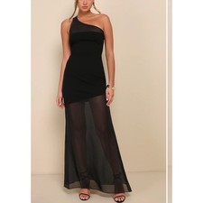 Lulus Peak Sophistication Black Sheer One-Shoulder Maxi Dress L Formal Sheer