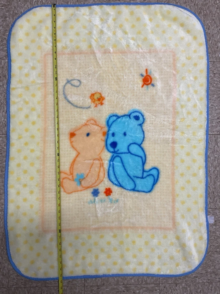 VTG Child of Mine Yellow Blue Teddy 2 Bear Bird Sun Plush Throw Baby Blanket - Image 3 of 4
