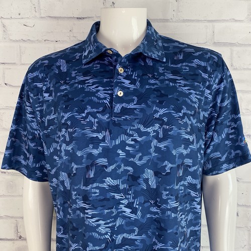Peter Millar Summer Comfort Shirt Men's Large Polo Floral Camouflage Polo Blue - Picture 2 of 13
