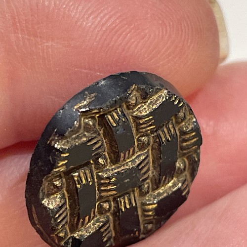 Antique Victorian Lot 7 Black Glass Gold Paint Buttons - Picture 21 of 22