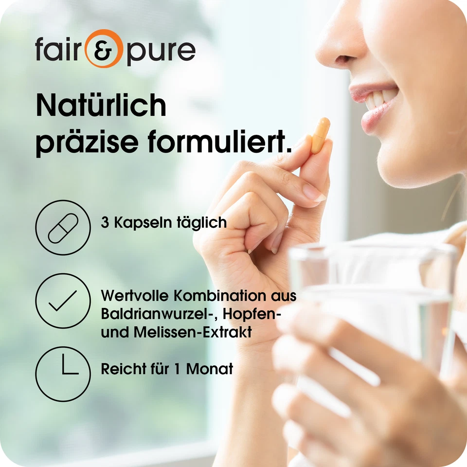 Baldrian-Extrakt mit Hopfen und Melisse - 120 vegane Kapseln - fair & pure - Bild 3 von 4