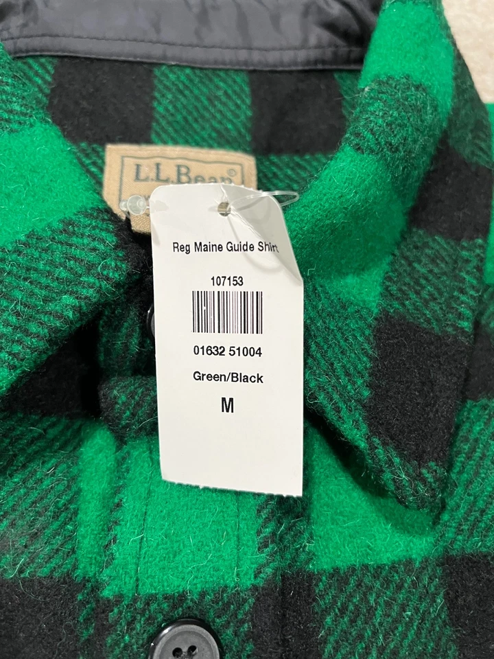 LL Bean Shirt Mens Medium Green Buffalo Plaid Flannel Maine Guide Button Outdoor - Image 3 of 4