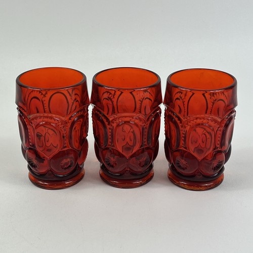 LE Smith Amberina Moon & Star Tumblers Cups Glasses Set Of 3 Red UV GLOW 4 3/4” - Picture 1 of 14