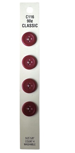 Buttons Red Round 4-Hole 4-Pack  5/8" Vintage Blumenthal Lansing C116 US Made - Picture 1 of 6