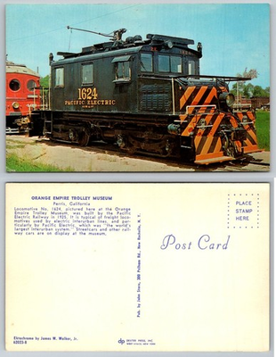 #ad Pacific Electric 1624 Electric Locomotive Postcard Orange Empire Museum CA $3.98