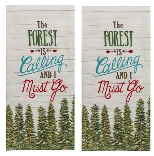 New Set of 2 Scenic Route Camping The Forest Is Calling Kitchen Dish Towels
