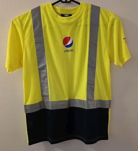 Pepsi Zero Herren gelb schwarz reflektierend Sicherheit Kurzarm Arbeitshemd Large