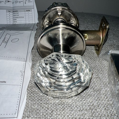 Brushed Nickel Octagon Crystal Interior Passage Door Knob Handles With Hardware - Picture 2 of 5