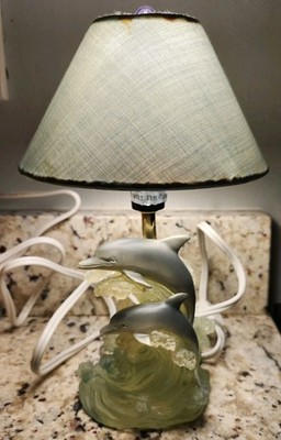 Vintage Giftco Inc. Dolphins Jumping with Waves Figurine Small Table Lamp 9''