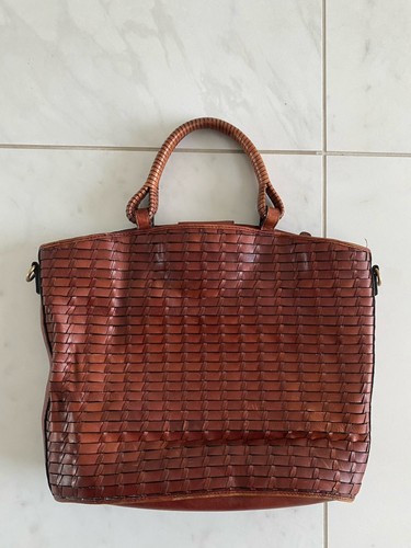 Vintage geflochtenes Leder Fossil Marke Schultertasche Handtasche hellbraun 75082 Korb Boho Tasche - Bild 6 von 11