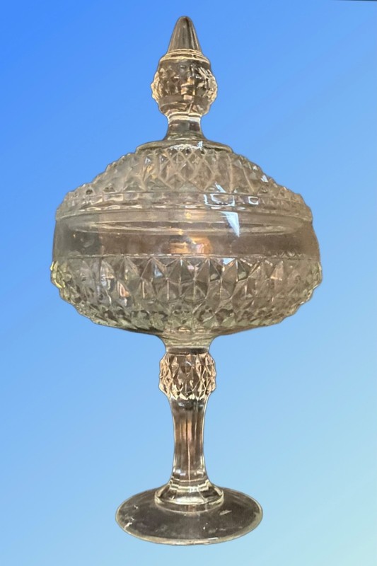 Antique Glass Crystal Cut Pedestal Desert Dish
