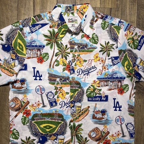 Neu Reyn Spooner MLB Collaboration weiß La Dodgers Knopfleiste Hemd Herren Größe M - Bild 2 von 8
