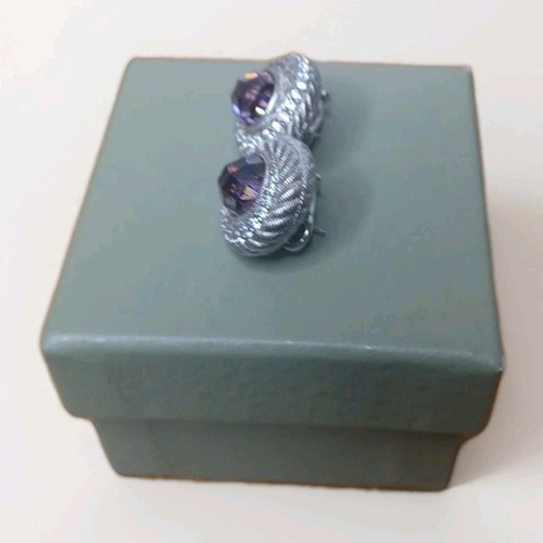 Judith Ripka .925 Sterling Silver and Amethyst Purple w CZ Stud Earrings - Picture 9 of 14