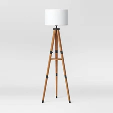 Wood Tripod Floor Lamp with Shelf Brown (Includes LED Light Bulb) -