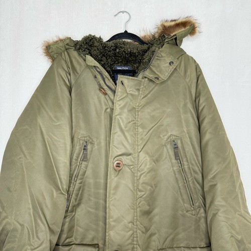 Nautica XL olive green faux fur lined full zip hooded parka winter coat women’s - Picture 3 of 9