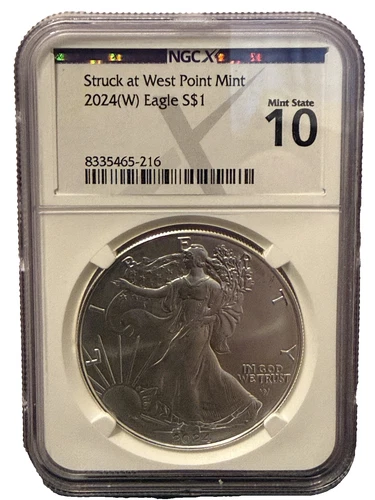 2024 (W) $1 American Silver Eagle   Struck in the West Point Mint    NGCx  MS10