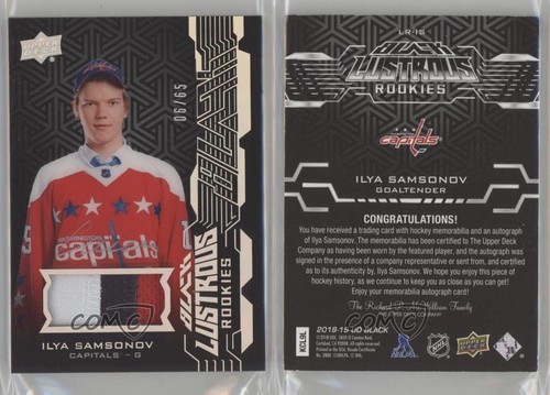 2018 SPx UD Black Lustrous 6/65 Ilya Samsonov #LR-IS RPA Rookie Patch Auto - Picture 3 of 3