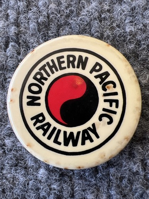 #ad Railroad VTG Pinback Button Northern Pacific Railway 1.5” White Black Logo $6.99