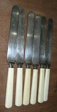 Meriden Cutlery Co Stainless Yellow Plastic Handle Flatware 6 Knives U.S.A.