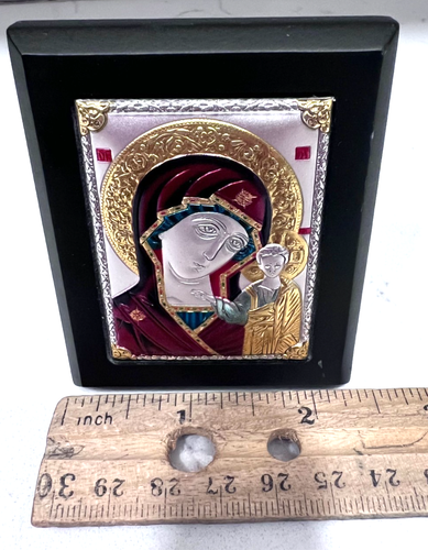 Mini Icon Virgin Mary & Jesus Metallic Made in Italy by INTERNATIONAL GIFT 2"x3" - Picture 2 of 5