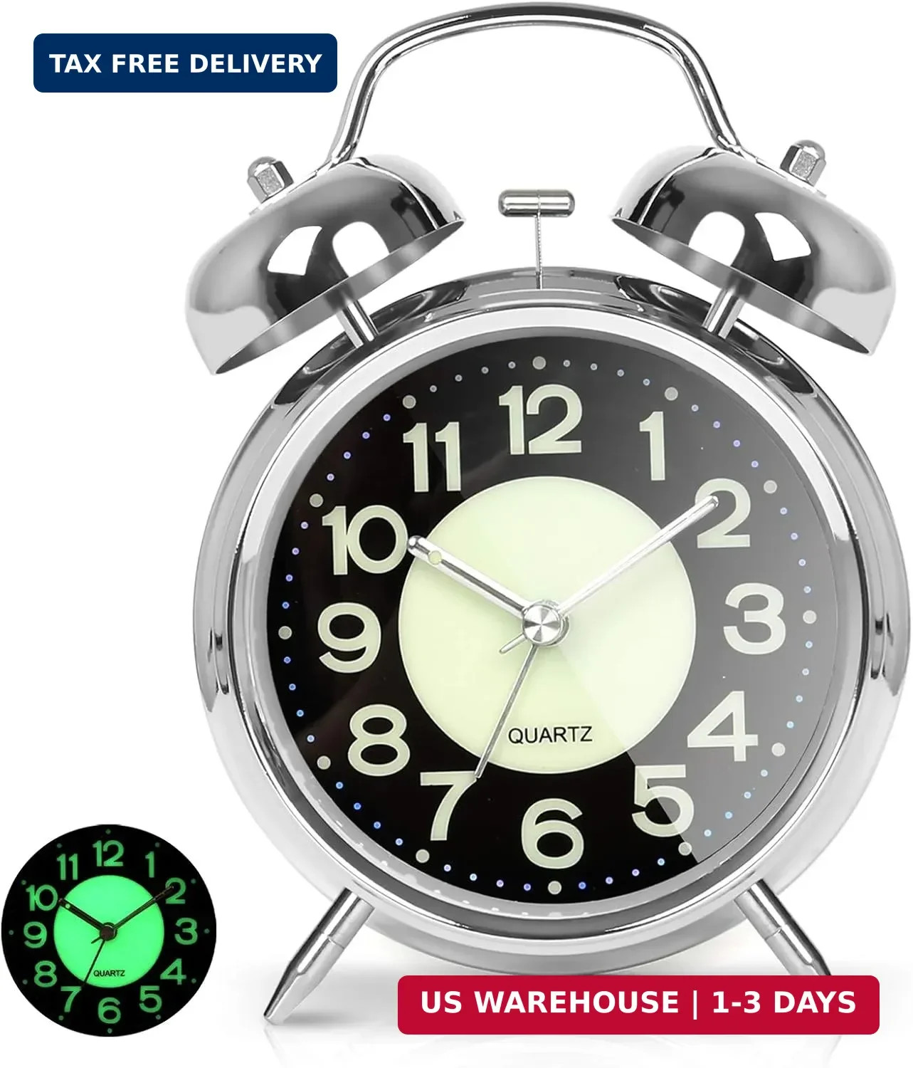 AYRELY® Super Loud Alarm Clock for Heavy Sleepers Adults,Twin Bell Retro 4 Inch