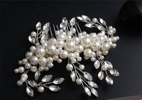 Haarschmuck Haarkamm Hochzeit Braut Kristall Perlen Strass Tiara Diademe - Bild 2 von 3