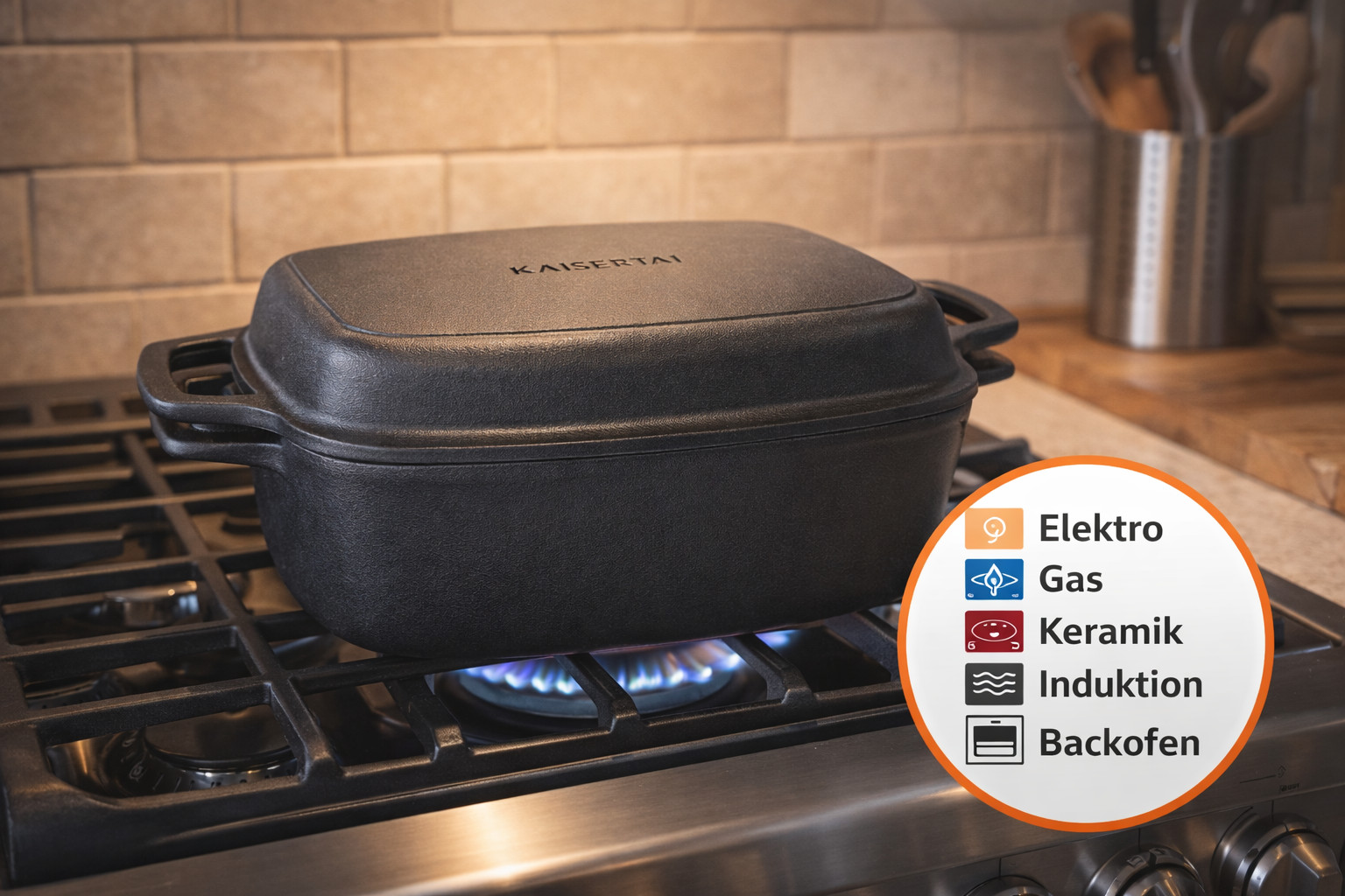 KAISERTAL Gusseisen Bräter Schmortopf Dutch Oven Induktion Backofen Gas